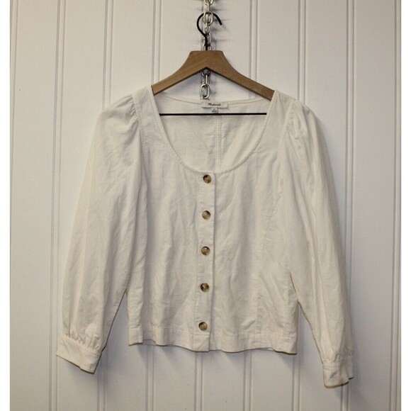 Madewell Women's Corduroy Shirred-Sleeve Button-Front Top Size Xsmall XS - Picture 3 of 8